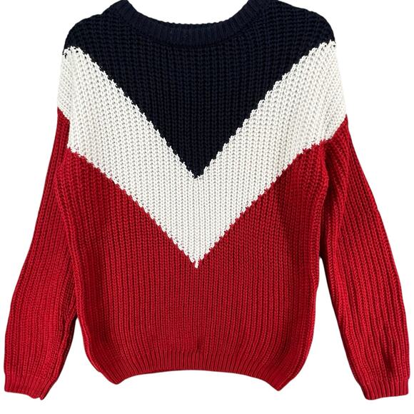Love by Design Sweater Women L Red White Blue Colorblock Preppy Americana Chunky - Picture 1 of 13
